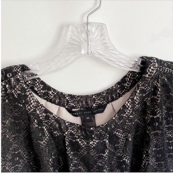 Marc by Marc Jacobs shirt black beige lace brocade metallic bow - Picture 6 of 9